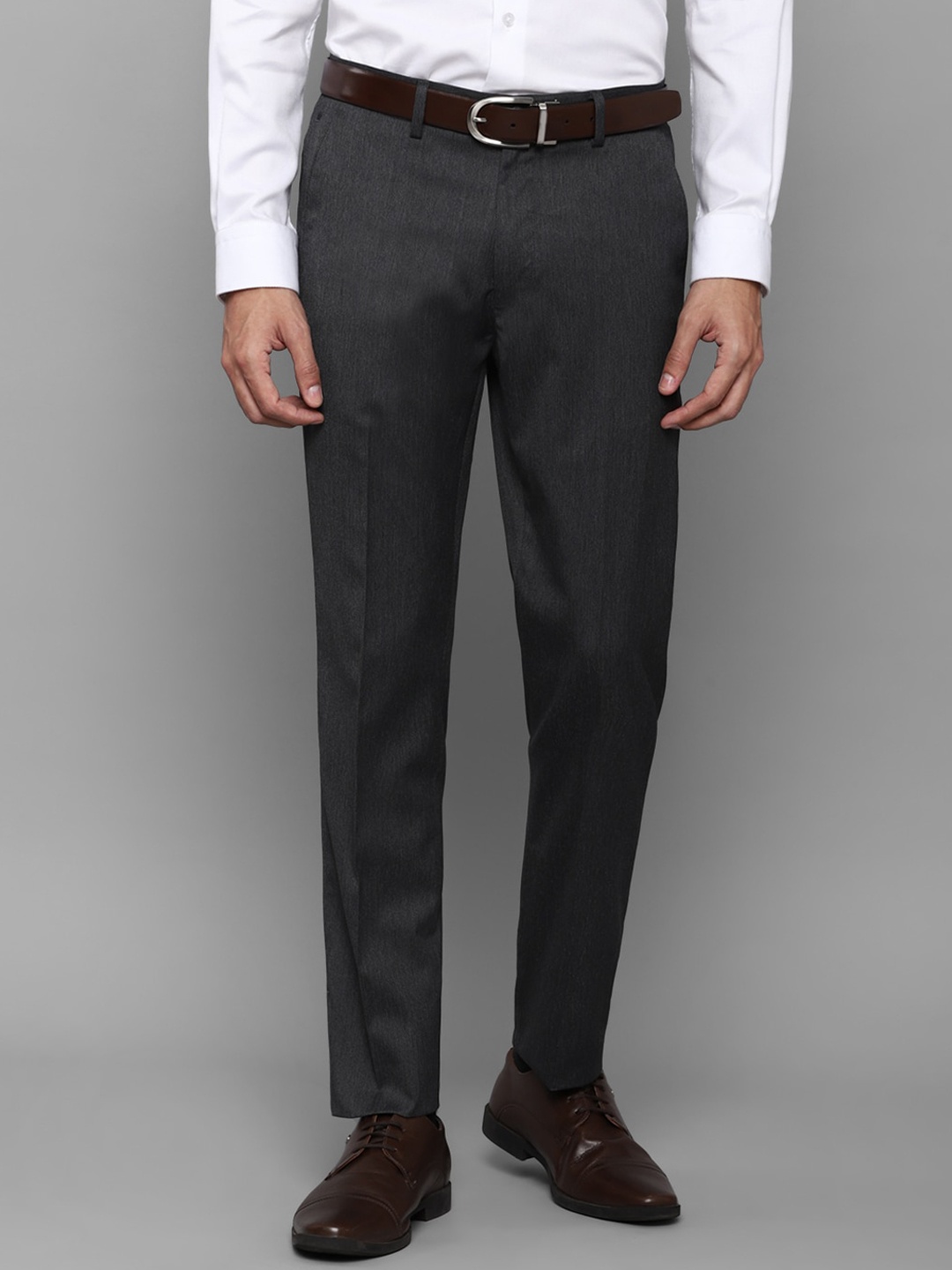 

Louis Philippe Men Grey Textured Slim Fit Formal Trousers