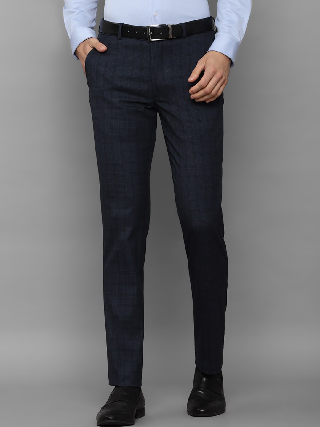

Louis Philippe Men Navy Blue Checked Slim Fit Trousers