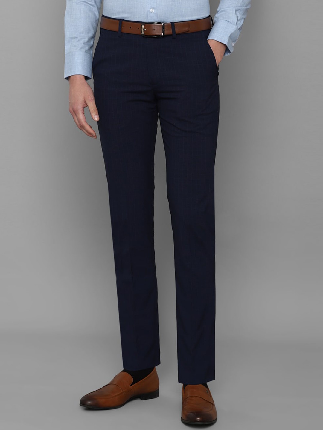 

Louis Philippe Men Navy Blue Checked Slim Fit Formal Trouser