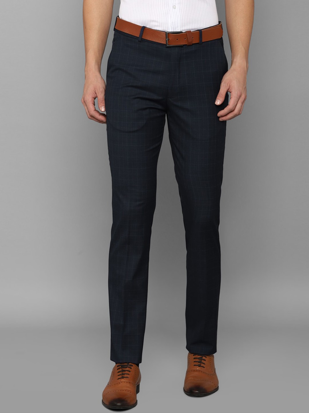 

Louis Philippe Men Navy Blue Checked Slim Fit Trouser