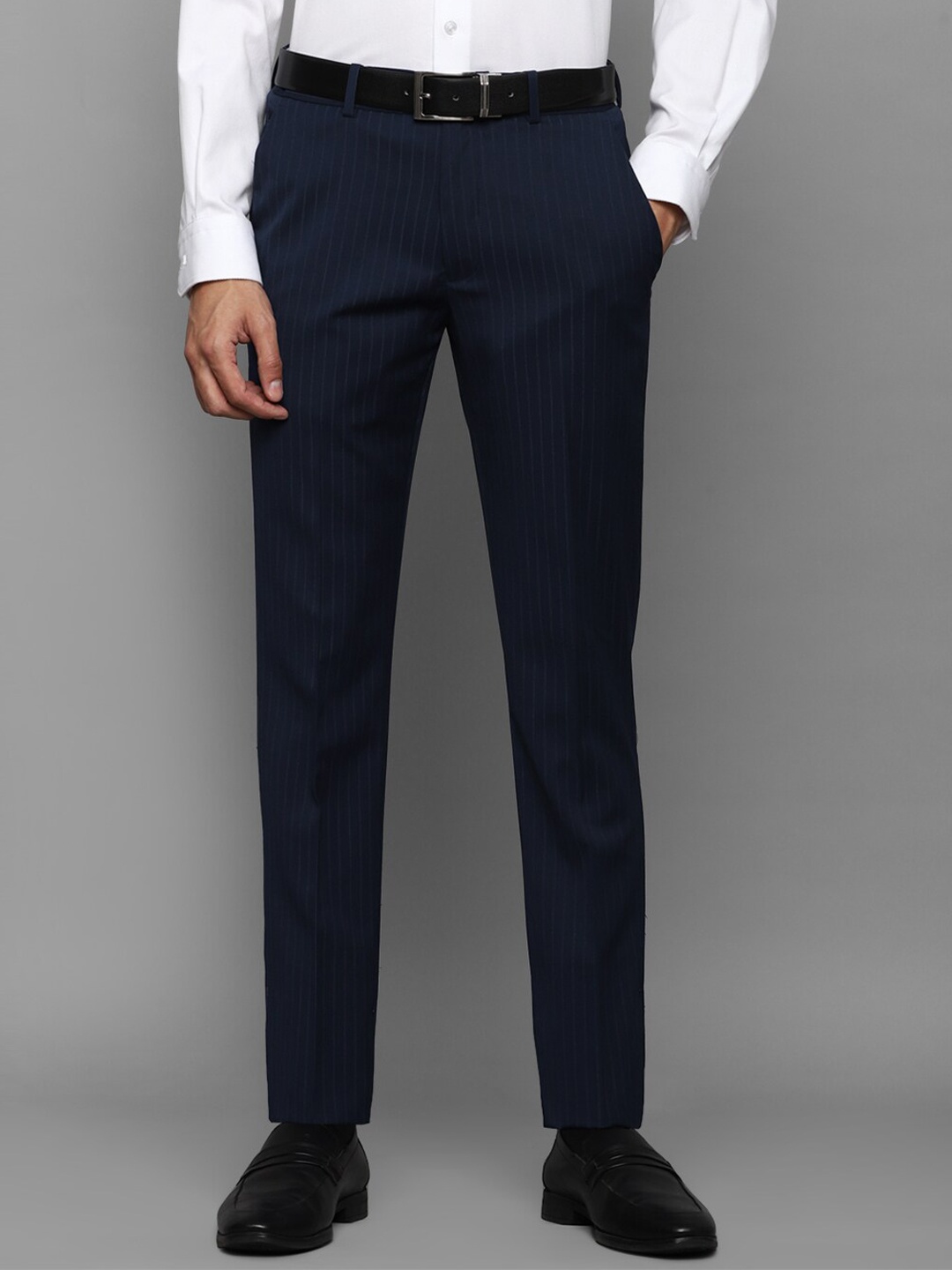 

Louis Philippe Men Navy Blue Striped Slim Fit Formal Trouser