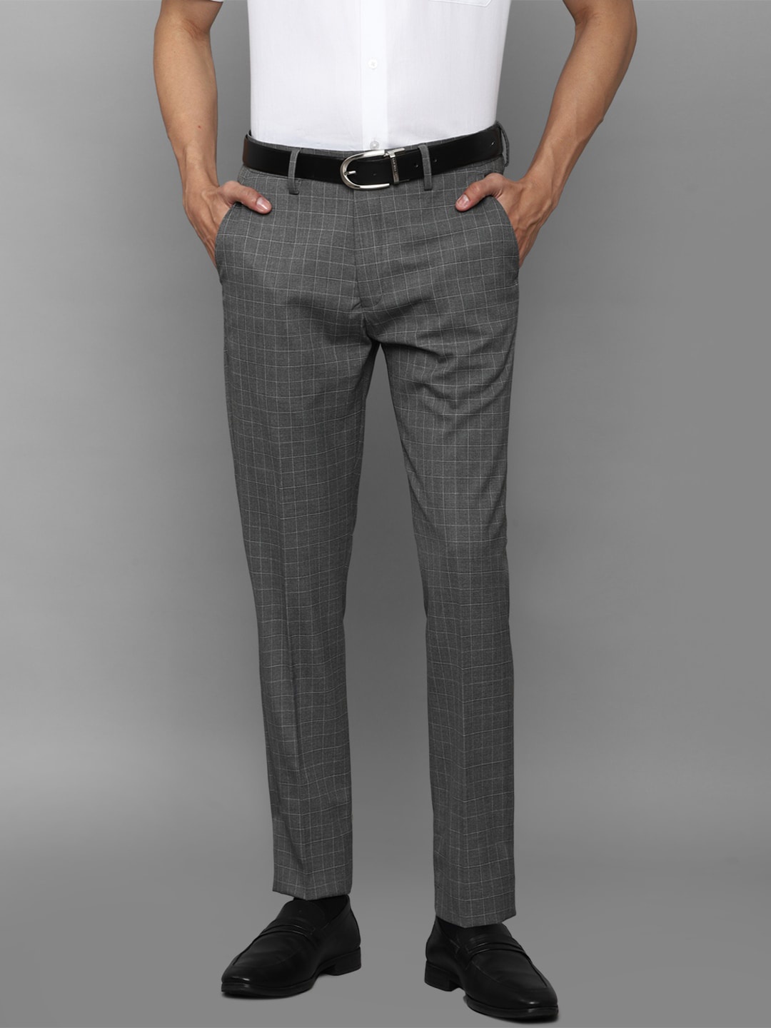 

Louis Philippe Men Grey Checked Slim Fit Formal Trouser
