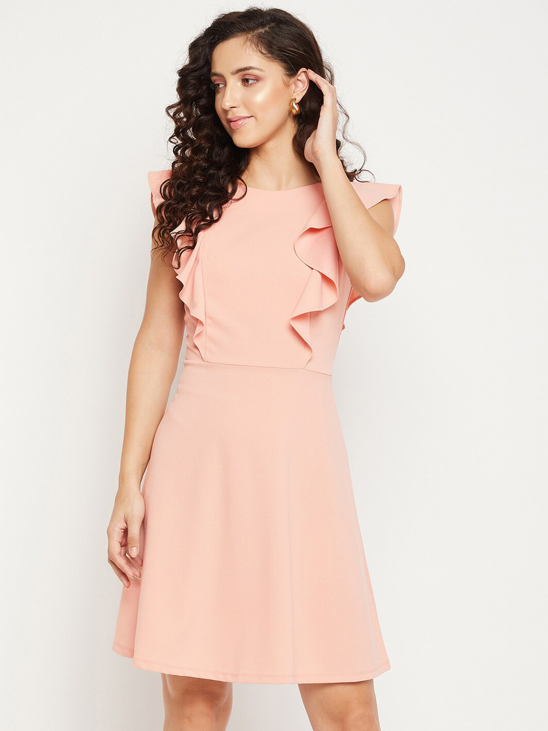 

Madame Peach-Coloured Solid A-Line Mini Dress
