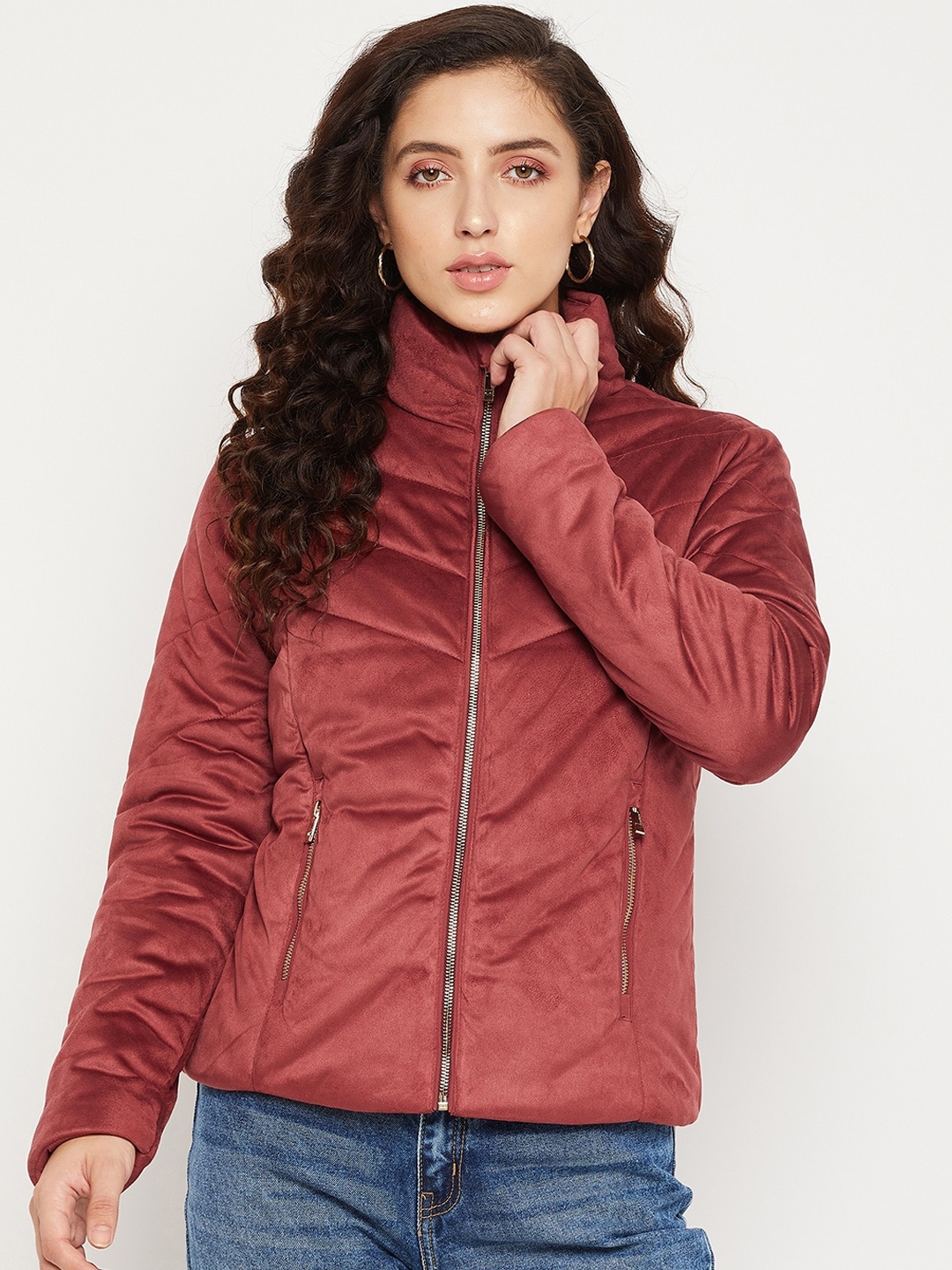 

Madame Women Cotton Solid Rust Quilted Jacket