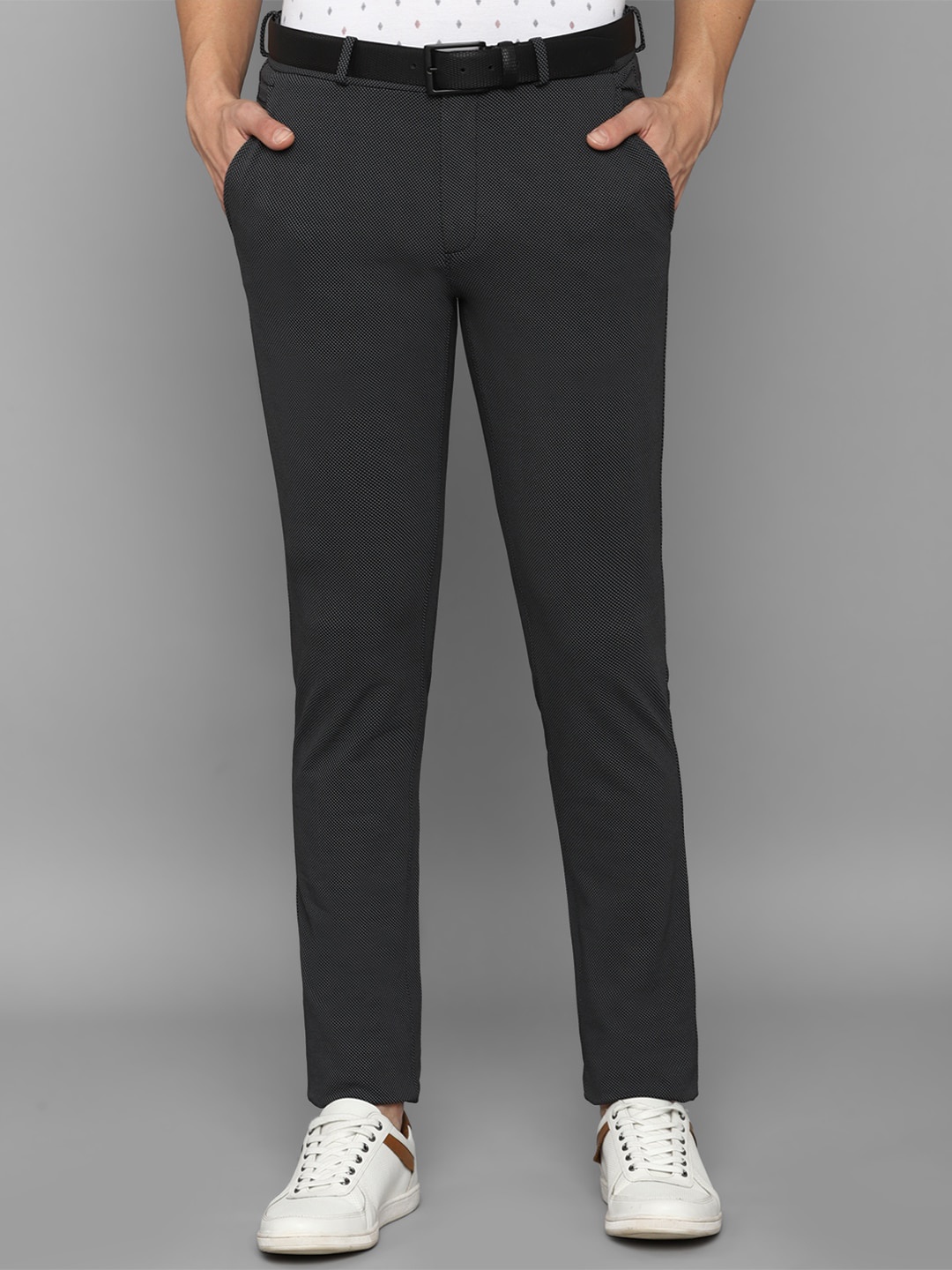 Louis Philippe Sport Men Grey Textured Slim Fit Trousers