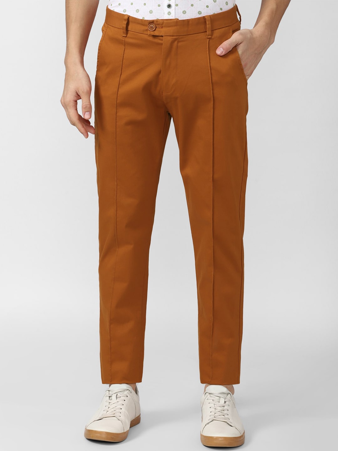Peter England Casuals Men Orange Slim Fit Pleated Trouser