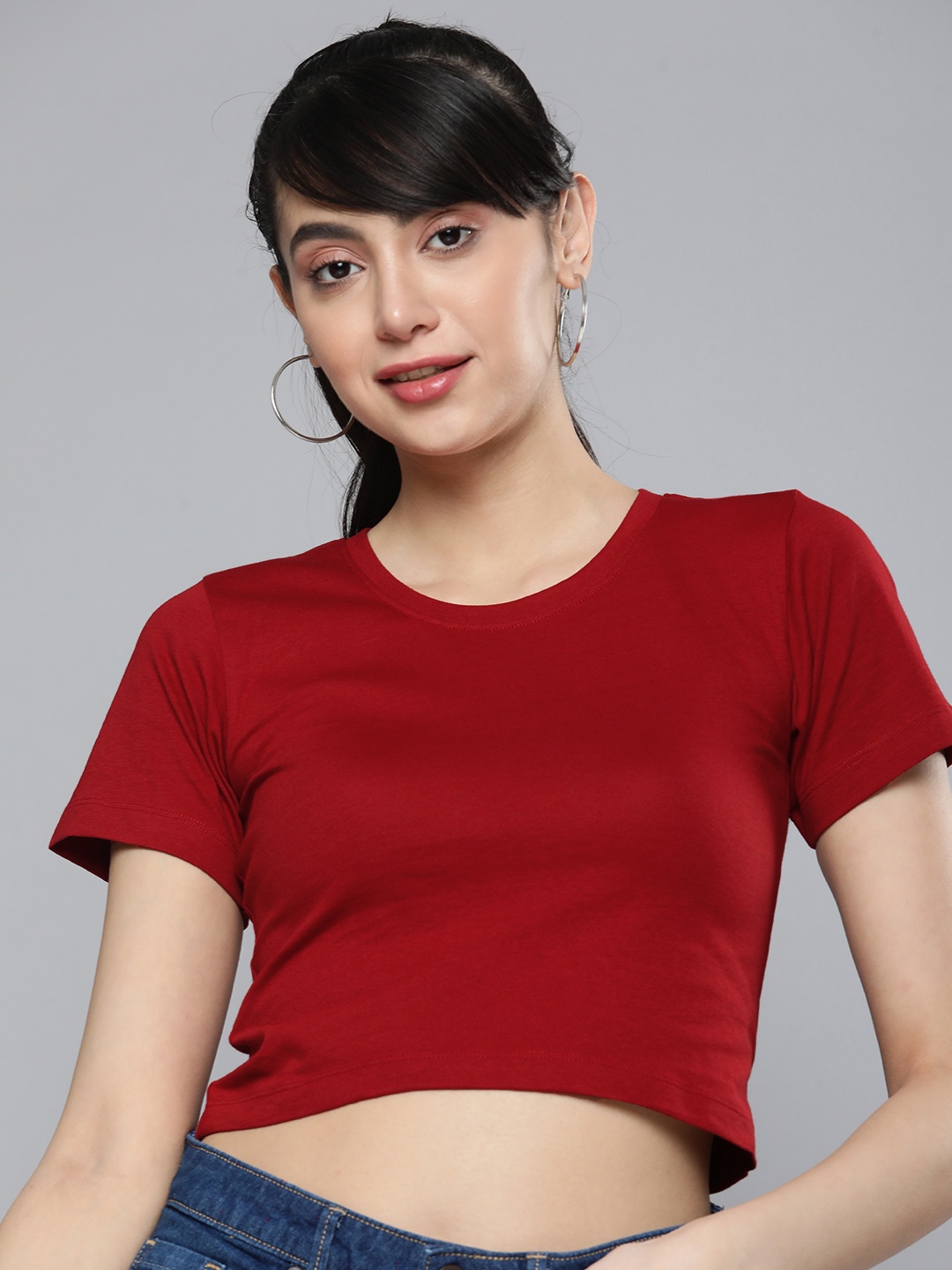 

HERE&NOW Women Maroon Pure Cotton T-shirt