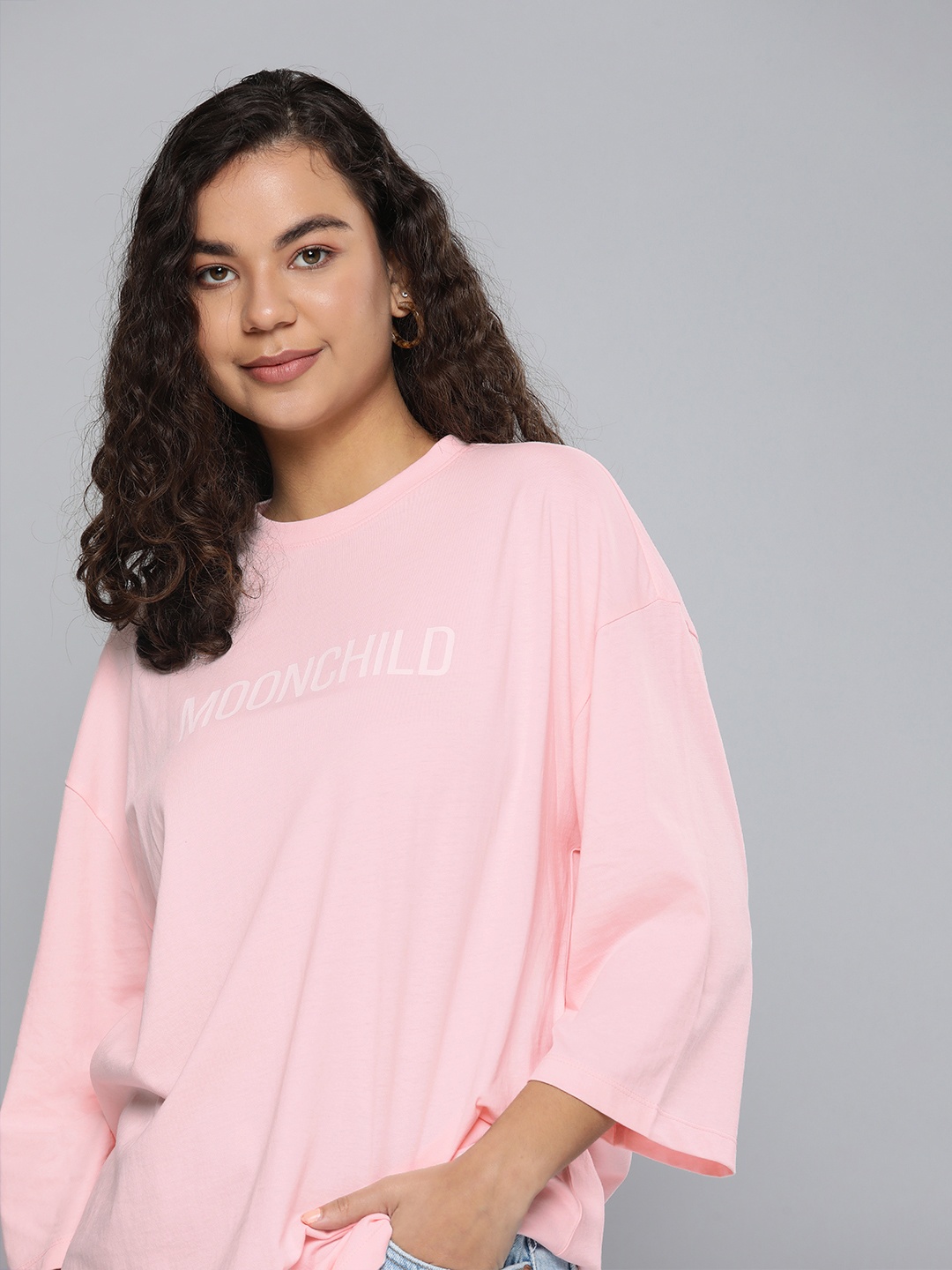

HERE&NOW Women Pink Typography Printed Pure Cotton T-shirt