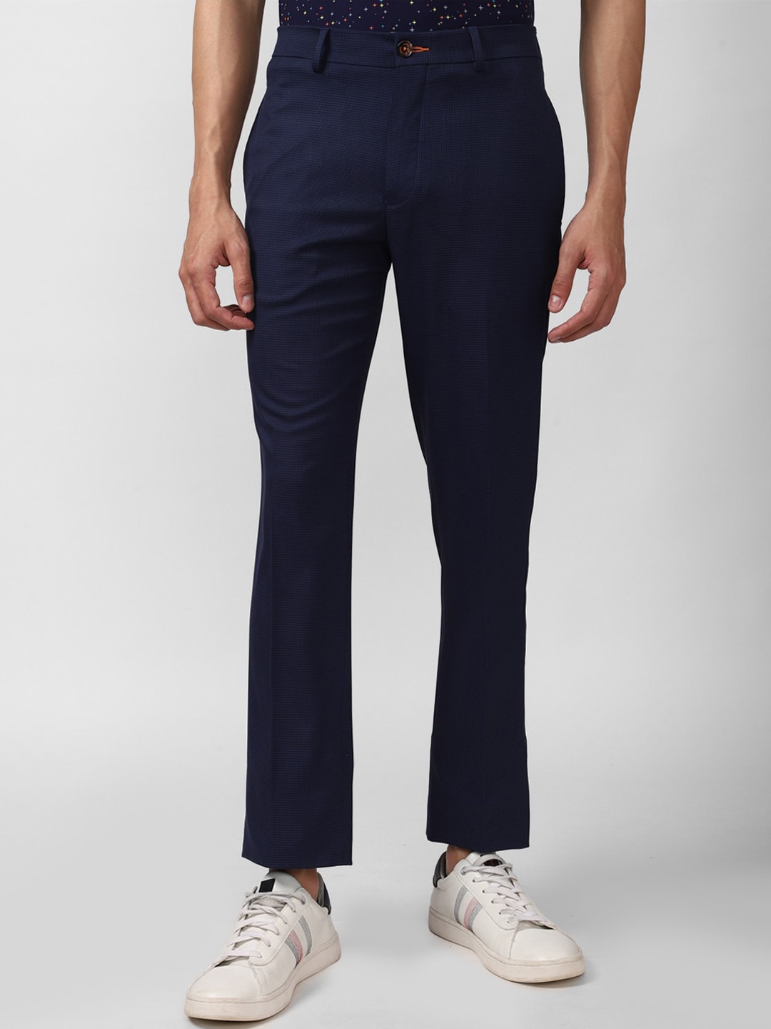 

SIMON CARTER LONDON Men Navy Blue Printed Slim Fit Chinos Trousers