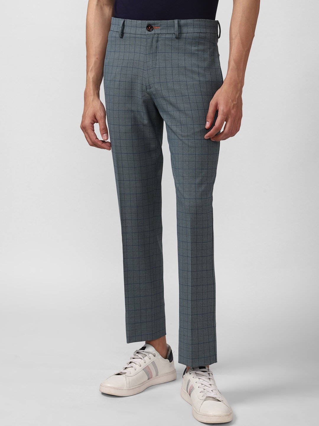 

SIMON CARTER LONDON Men Grey Checked Slim Fit Chinos Trousers