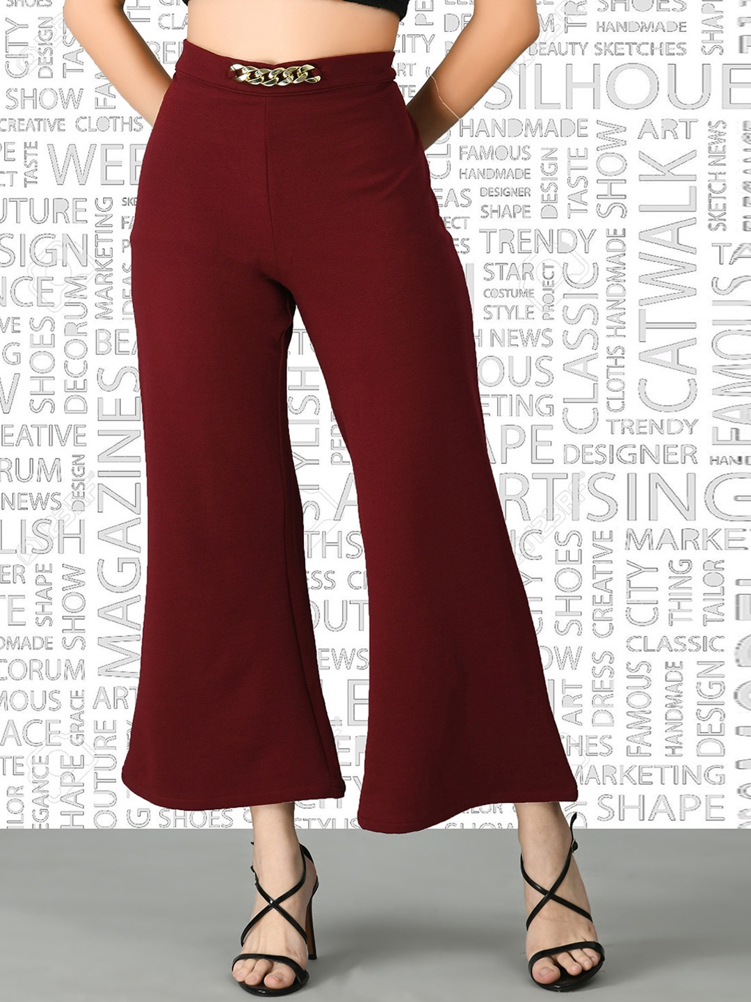 

IUGA Women Maroon Solid Relaxed Straight Leg Trousers