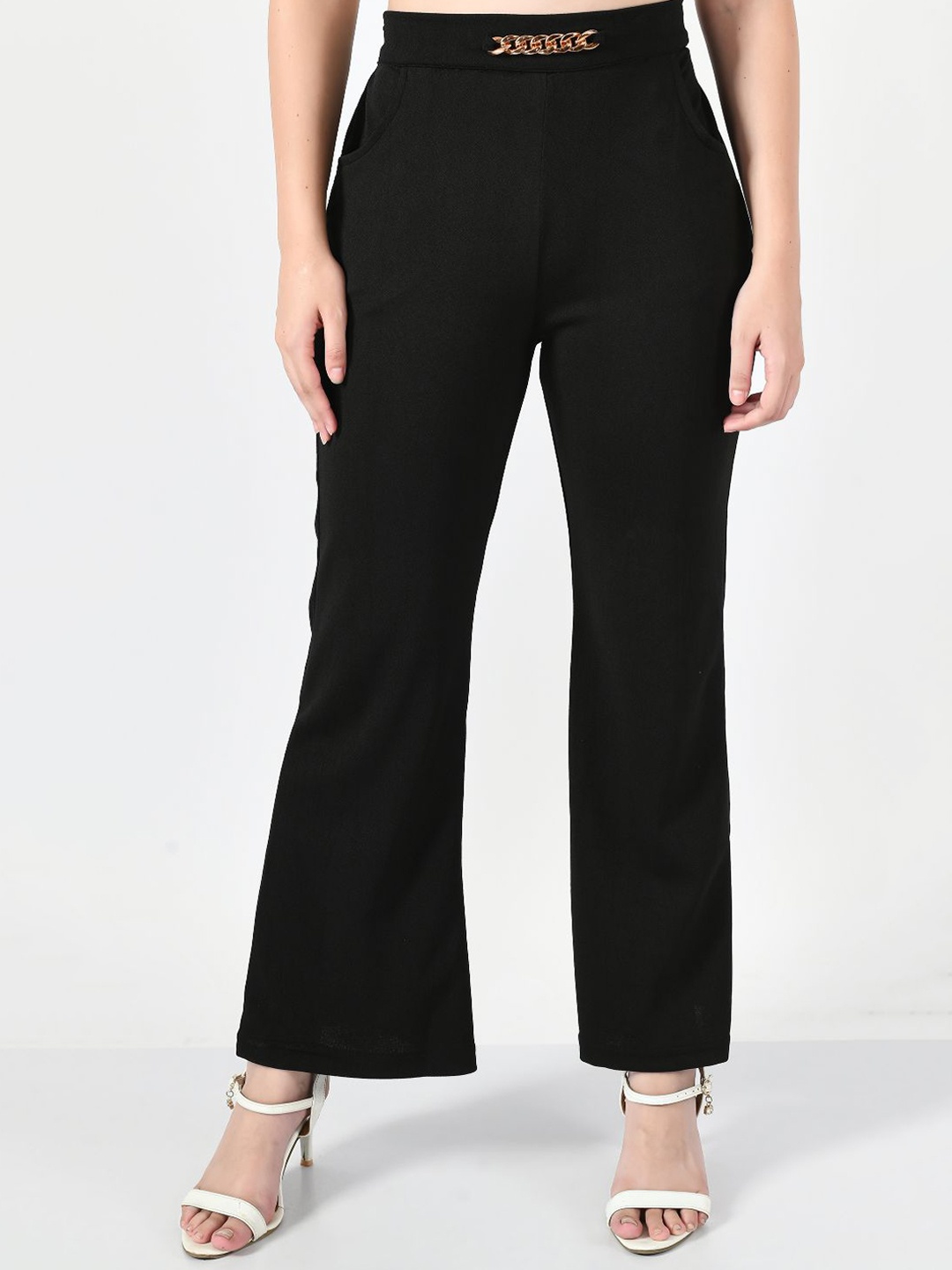 

IUGA Women Black Relaxed Straight Leg Trousers
