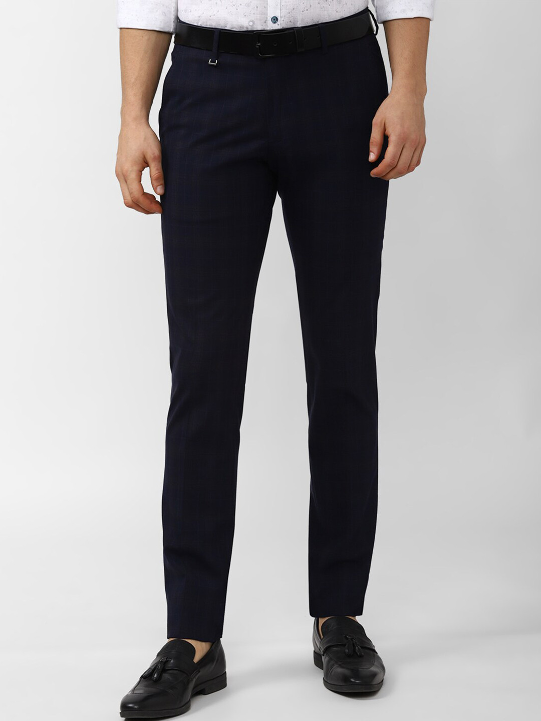 

Van Heusen Men Navy Blue Checked Slim Fit Trouser