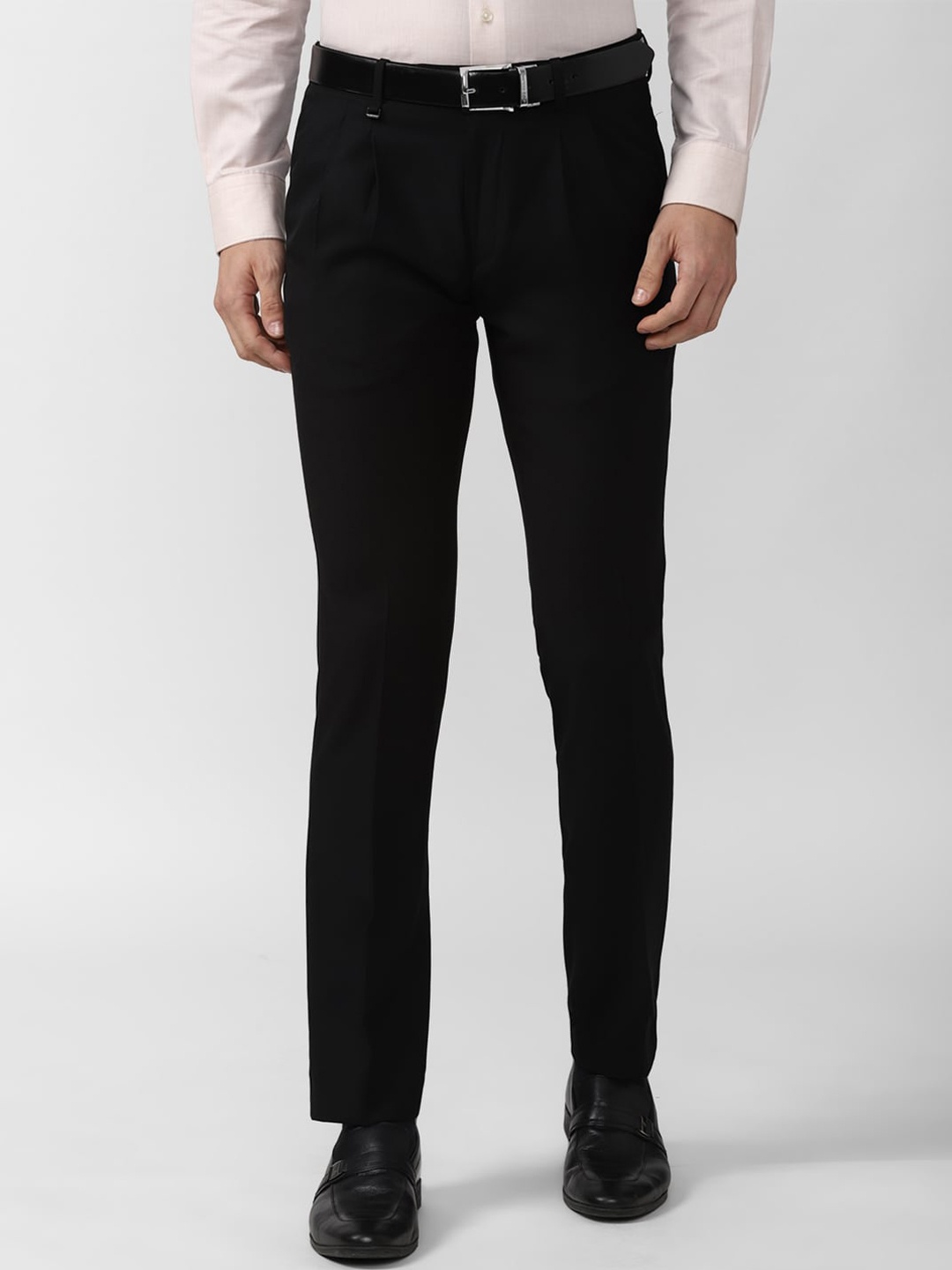 

Van Heusen Men Black Slim Fit Pleated Formal Trouser