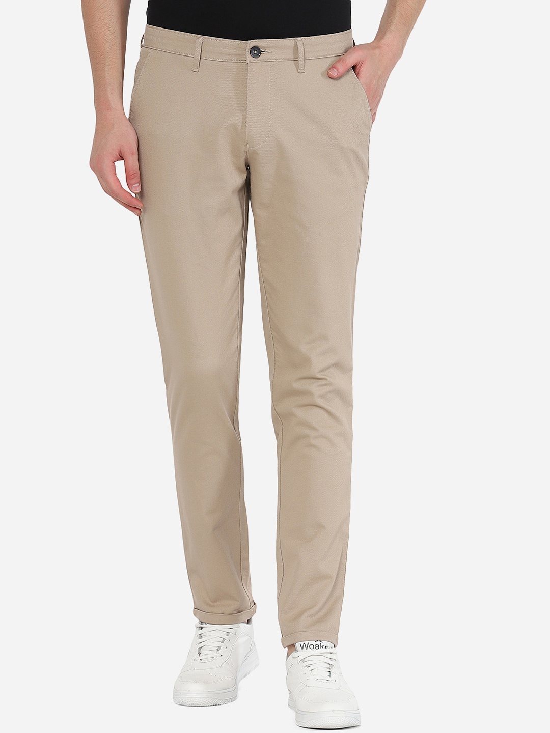 

Greenfibre Men Khaki Cotton Slim Fit Cotton Trousers