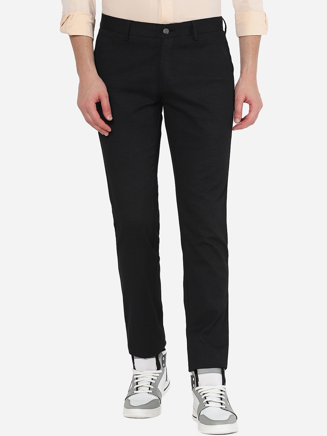 

Greenfibre Men Black Cotton Slim Fit Trousers
