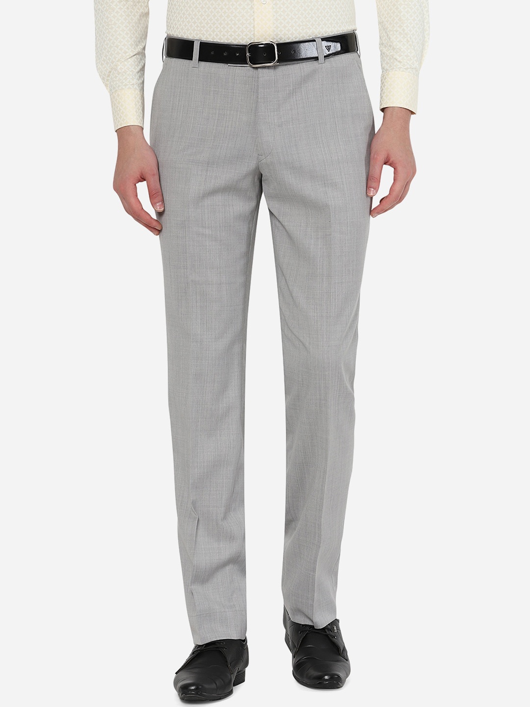 

JADE BLUE Men Grey Textured Slim Fit Formal Trousers