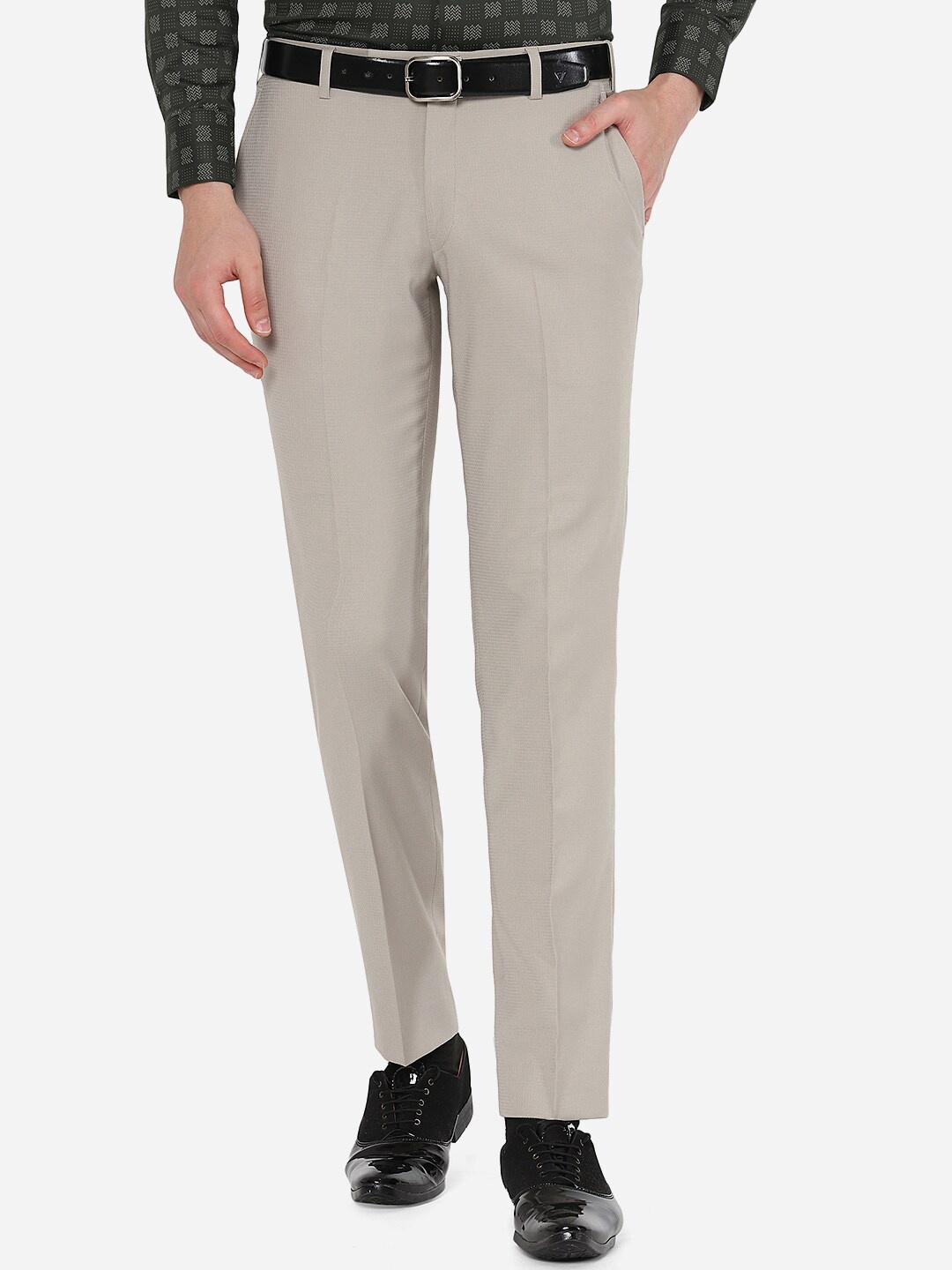 

JADE BLUE Men Beige Slim Fit Trousers