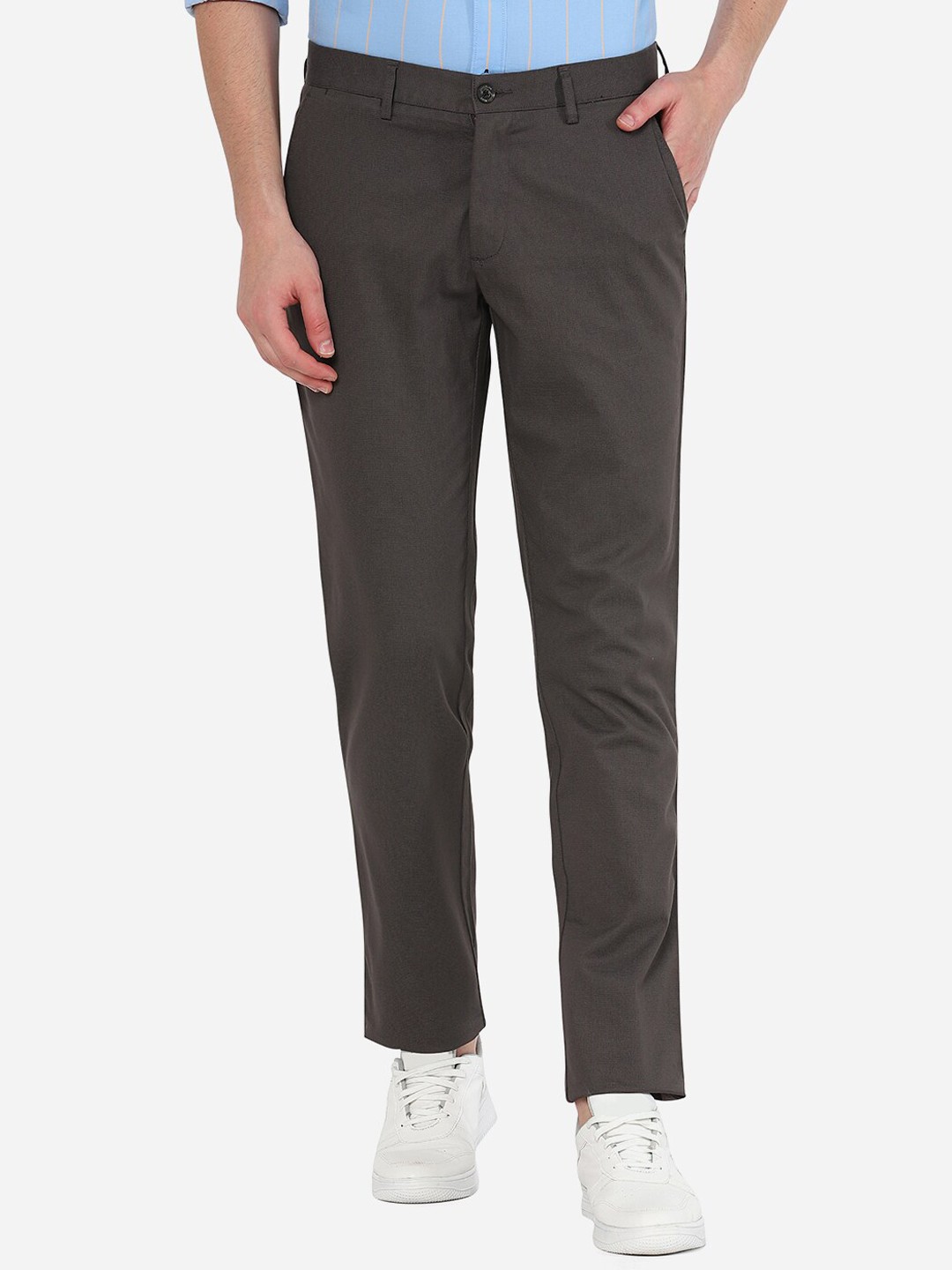 

JADE BLUE Men Brown Cotton Slim Fit Trousers