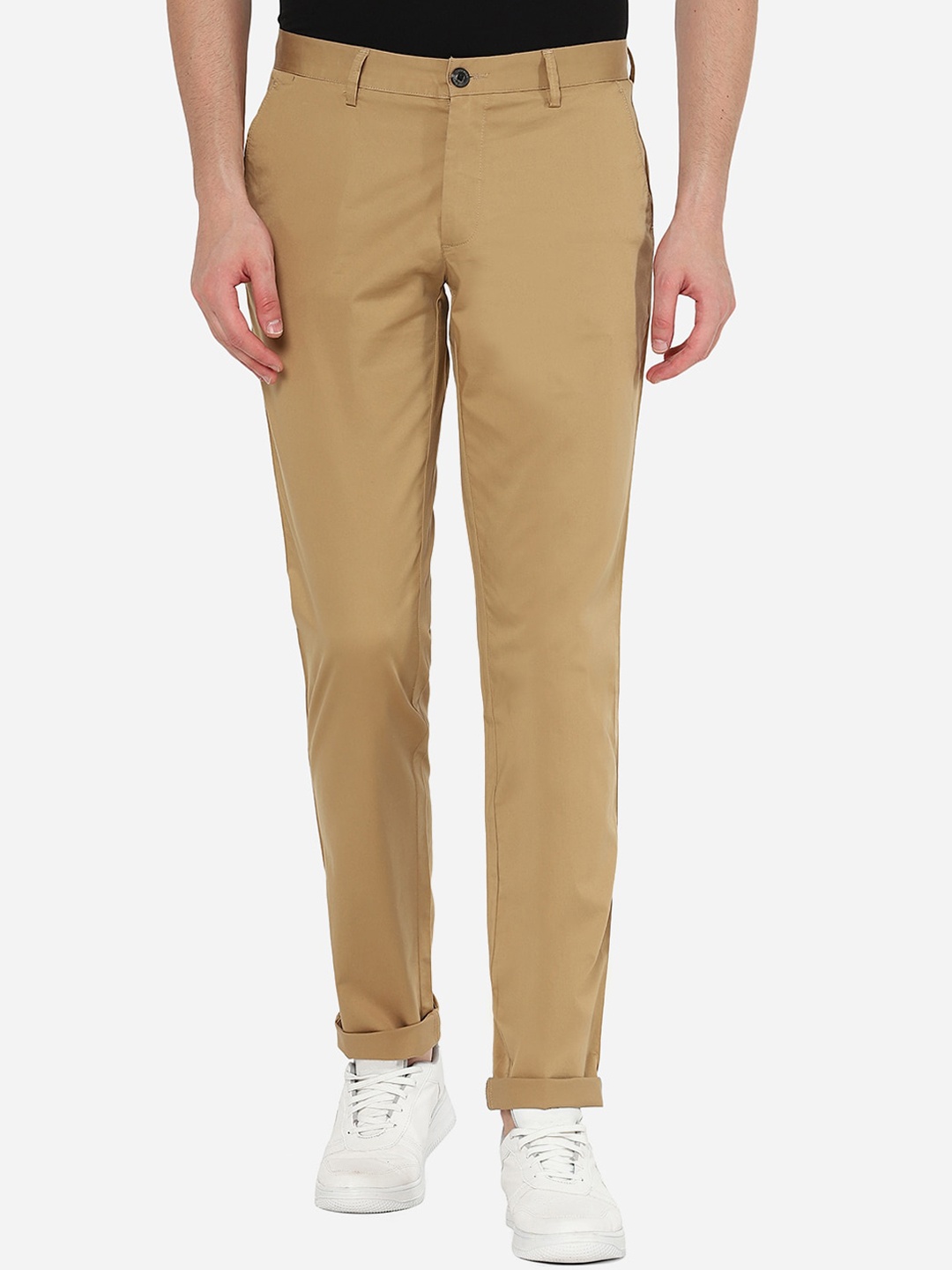 

JADE BLUE Men Brown Cotton Slim Fit Trousers