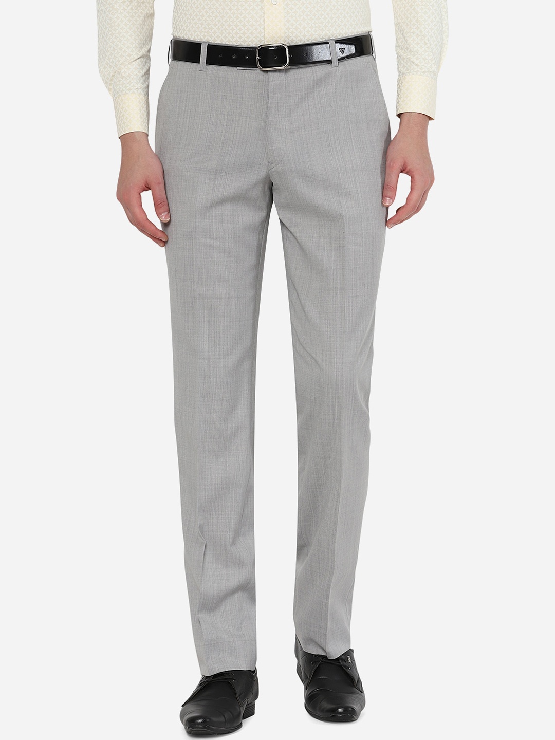

JADE BLUE Men Grey Textured Slim Fit Formal Trousers