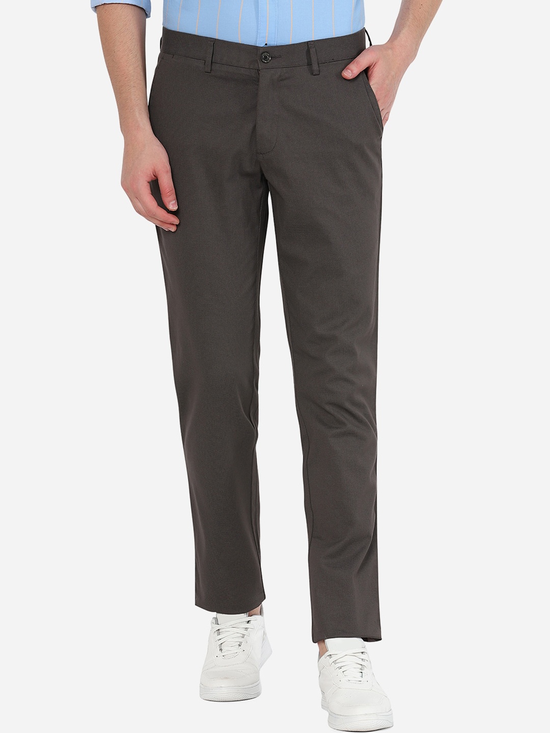 

JADE BLUE Men Brown Cotton Slim Fit Casual Trousers