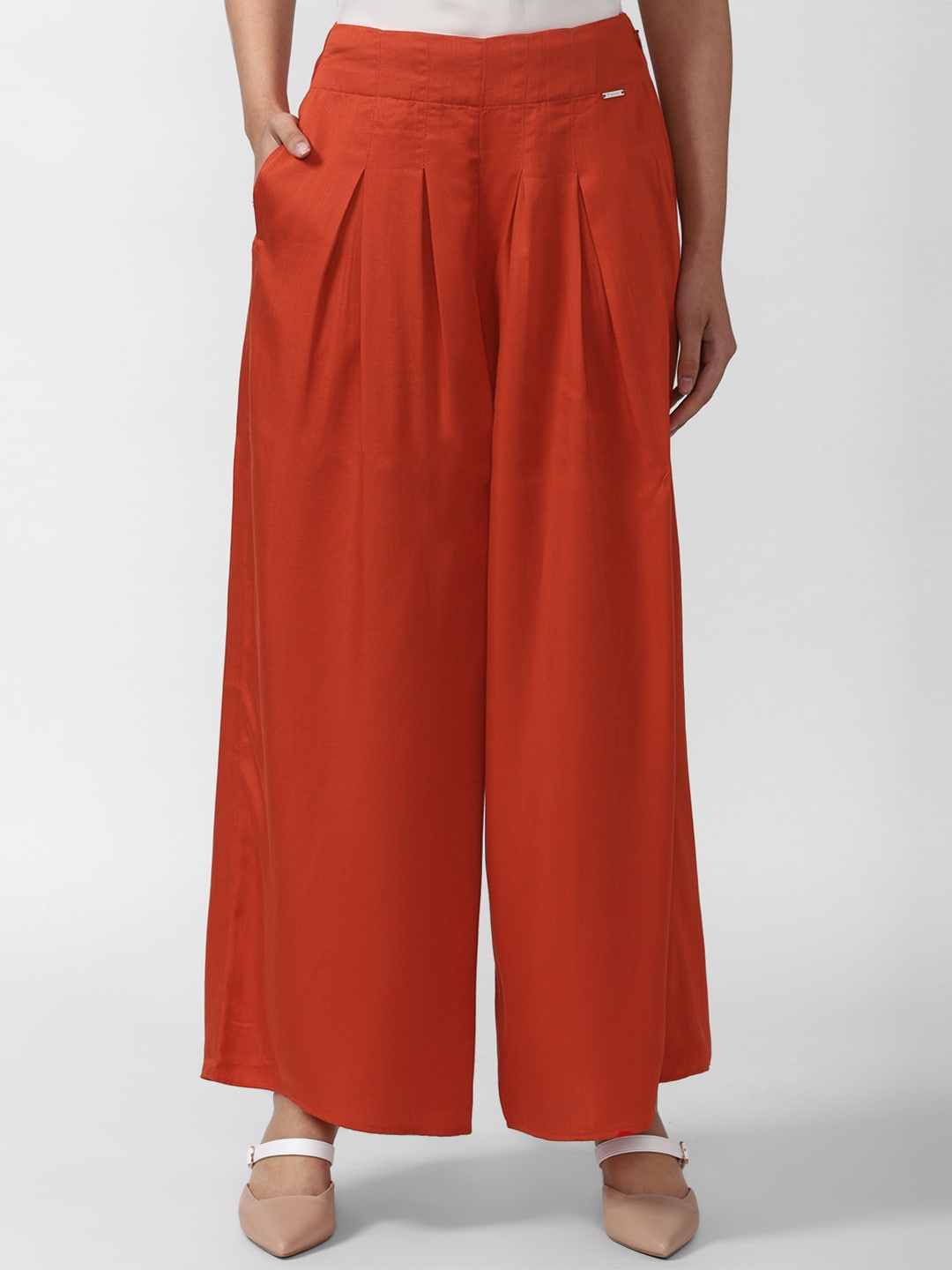 

Van Heusen Woman Orange Pleated Pure Cotton Trousers