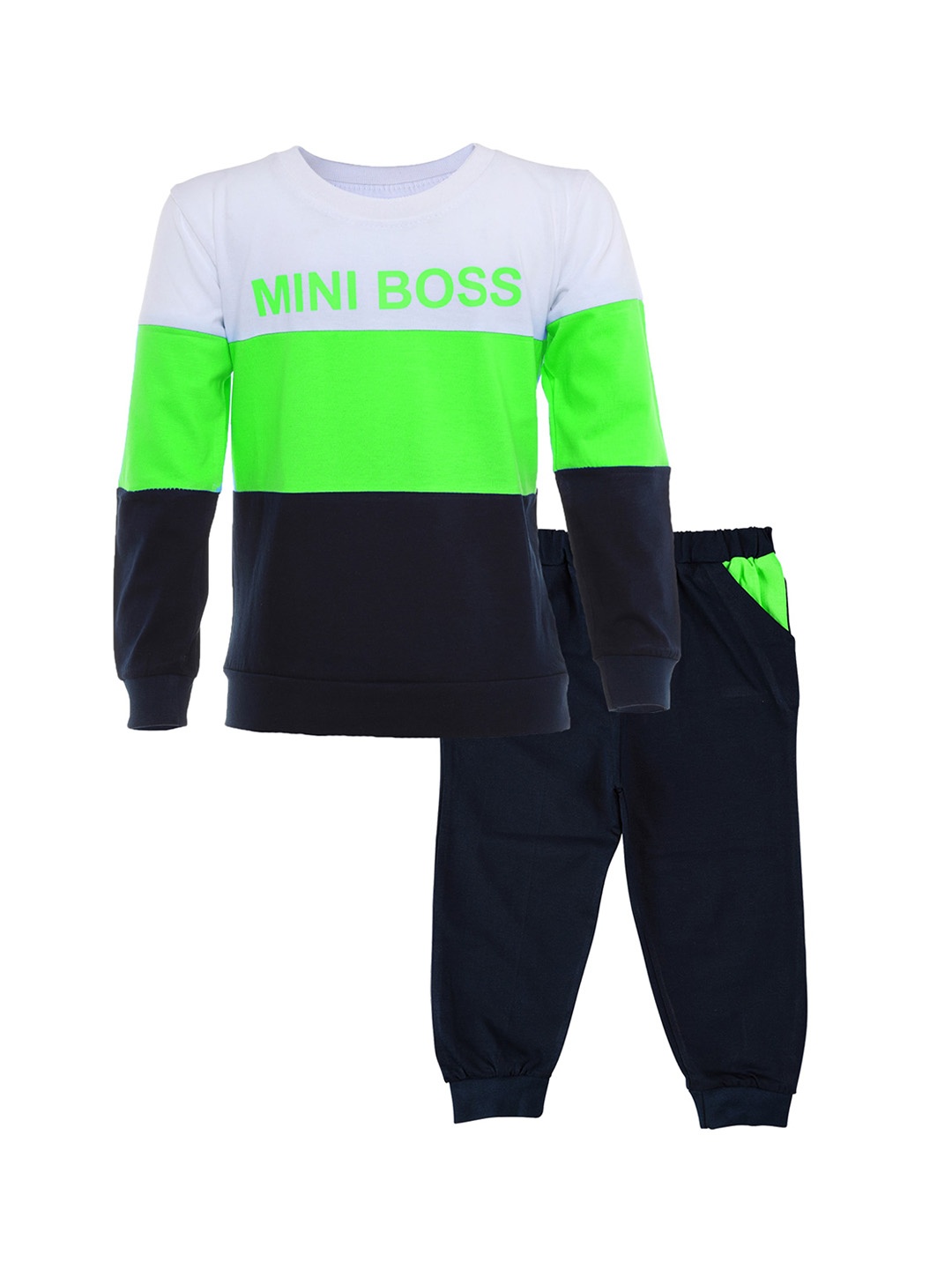 CATCUB Unisex Kids Colourblocked Cotton Clothing Set, Green