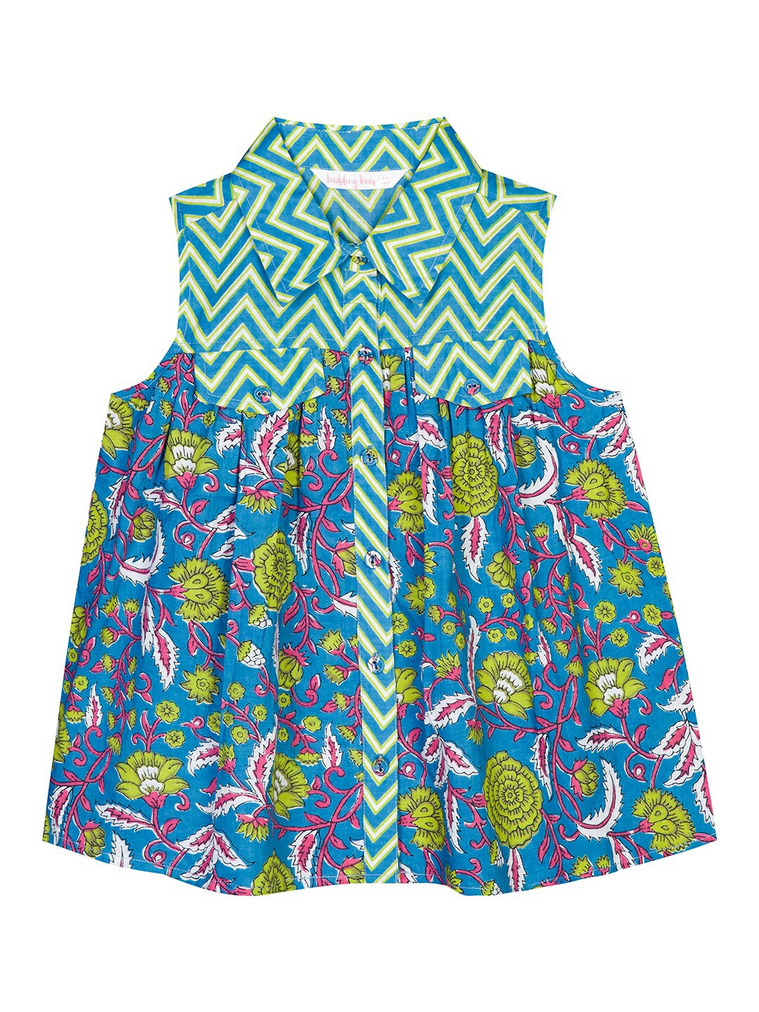 

Budding Bees Girls Blue & Green Floral Print Shirt Style Top