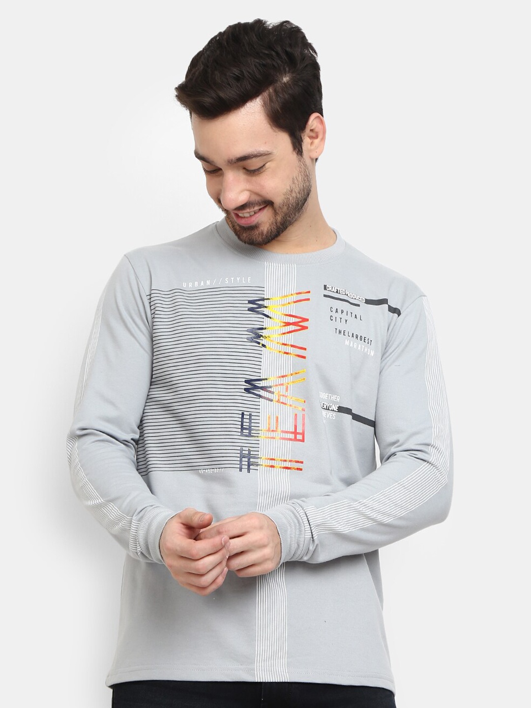 

V-Mart Men Grey Typography Printed Cotton T-shirt