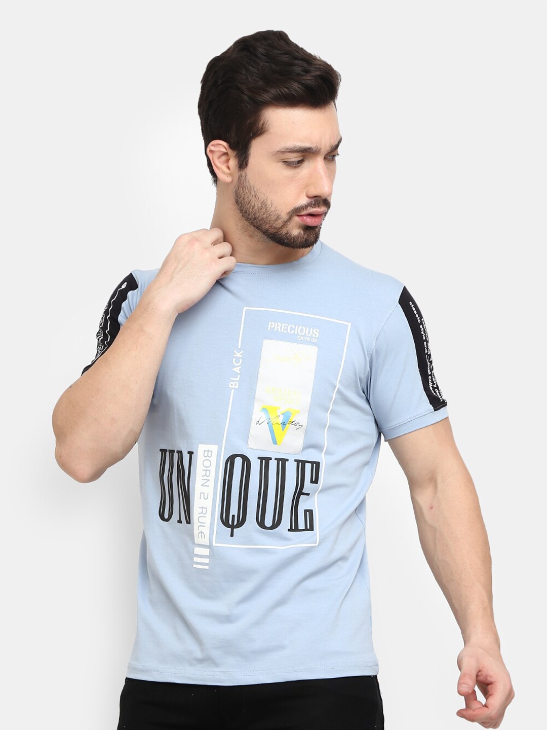 V-Mart Men Blue Typography Printed T-shirt