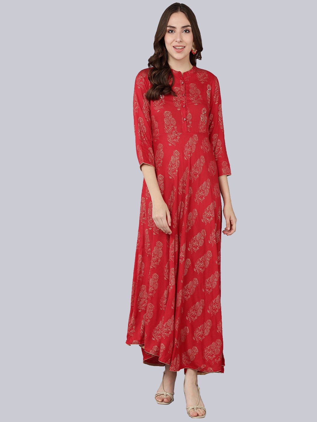 

kipek Women Red Ethnic Motifs Printed Anarkali Kurta