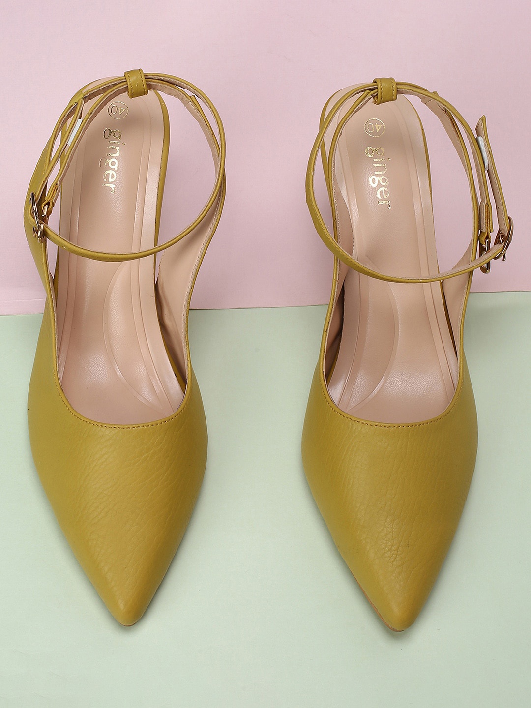 

Ginger by Lifestyle Stiletto Mules with Buckles, Green