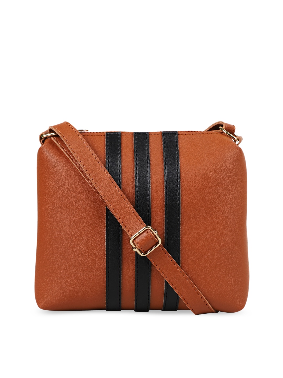 

Bagsy Malone Women Striped PU Structured Sling Bag, Tan