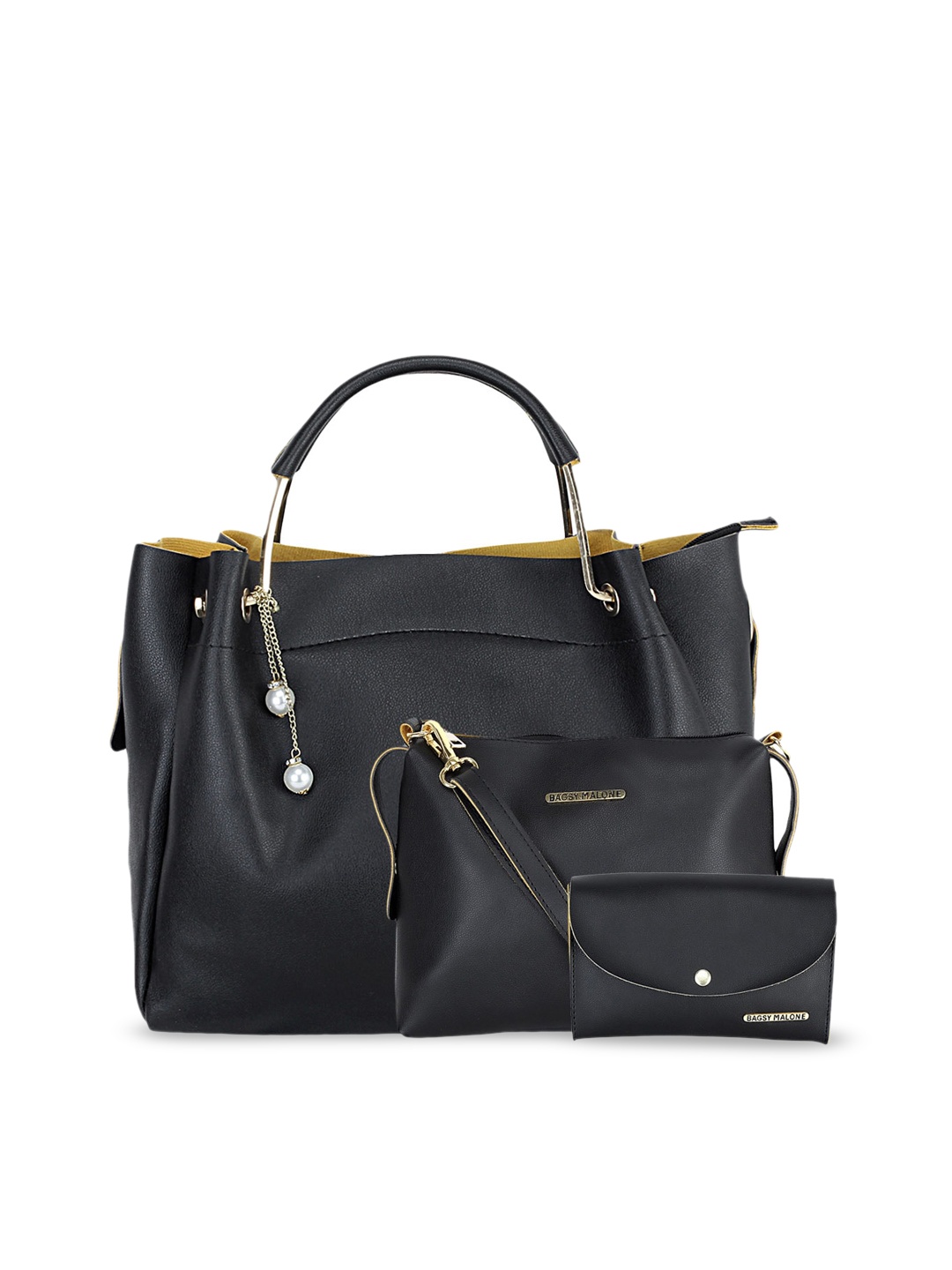 

Bagsy Malone Women Pack of 3 PU Structured Handheld Bag, Black