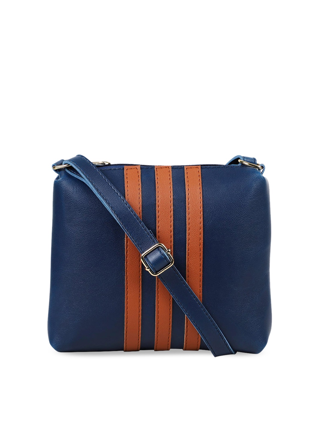 

Bagsy Malone Women Striped PU Structured Sling Bag with Quilted, Blue