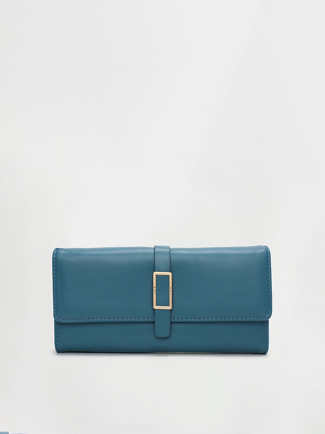 

Ginger by Lifestyle Women Textured Buckle Detail Three Fold Wallet, Blue