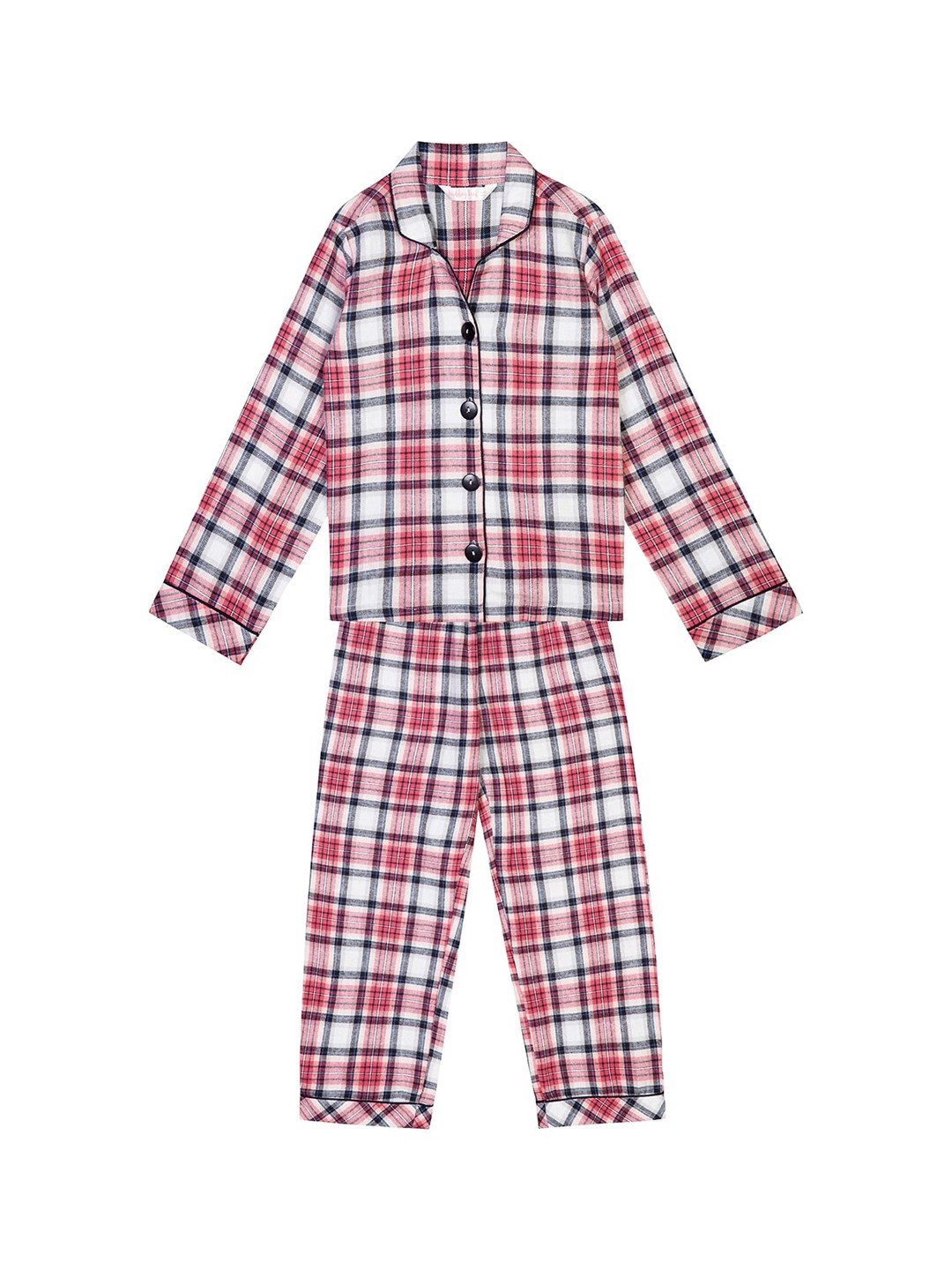

Budding Bees Girls Checked Pure Cotton Night suit, Red