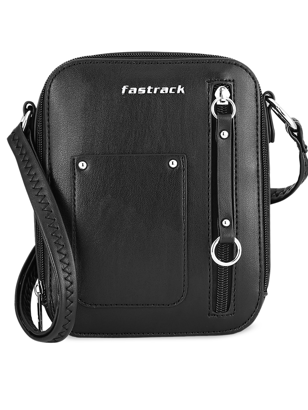 

Fastrack women PU Structured Sling Bag, Black
