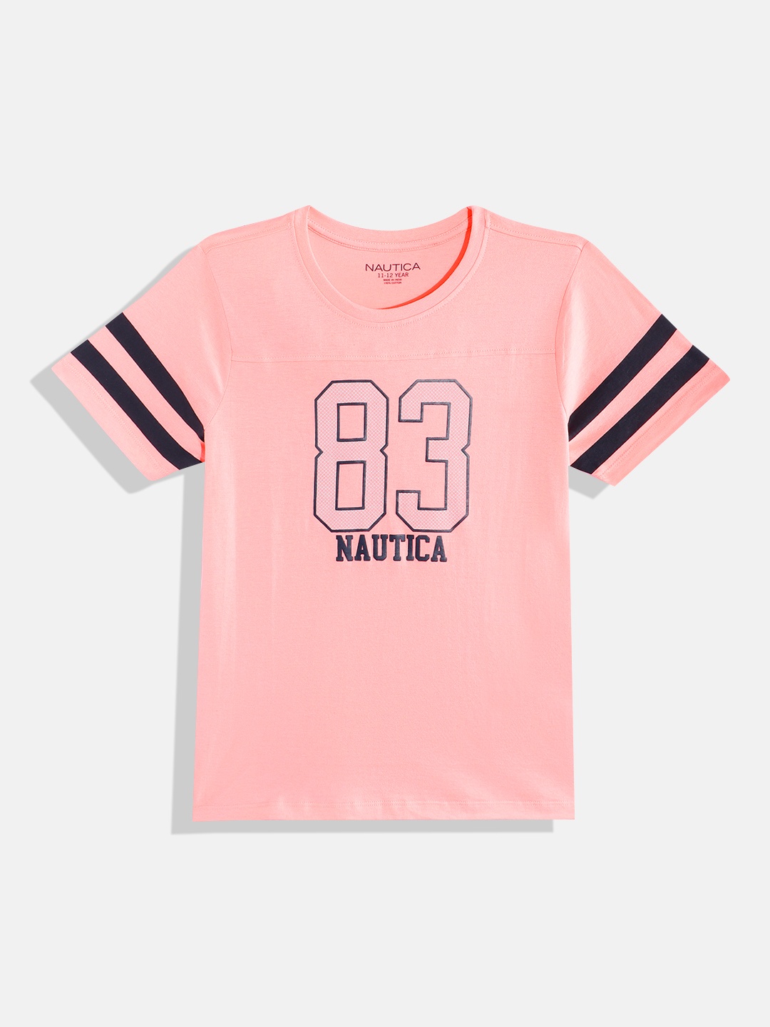 

Nautica Boys Pure Cotton Varsity & Brand Logo Printed T-shirt, Peach