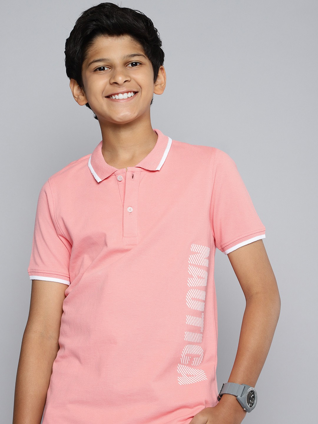 

Nautica Boys Pure Cotton Brand Logo Printed Polo Collar T-shirt, Peach