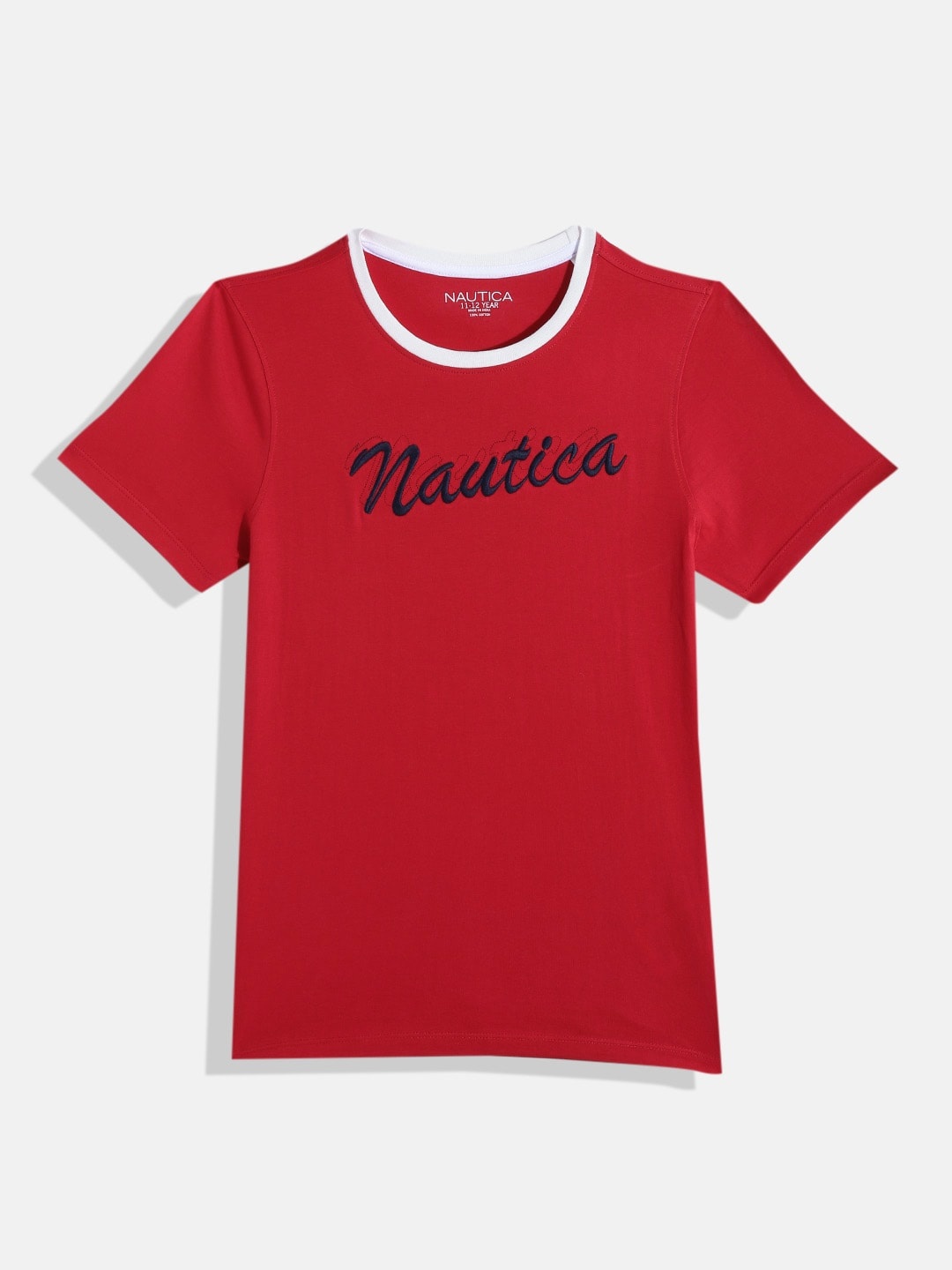 

Nautica Boys Pure Cotton Brand Logo Printed T-shirt, Red