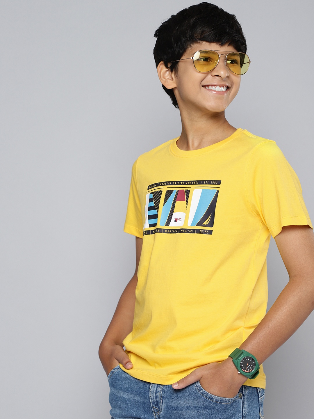 

Nautica Boys Pure Cotton Printed T-shirt, Yellow