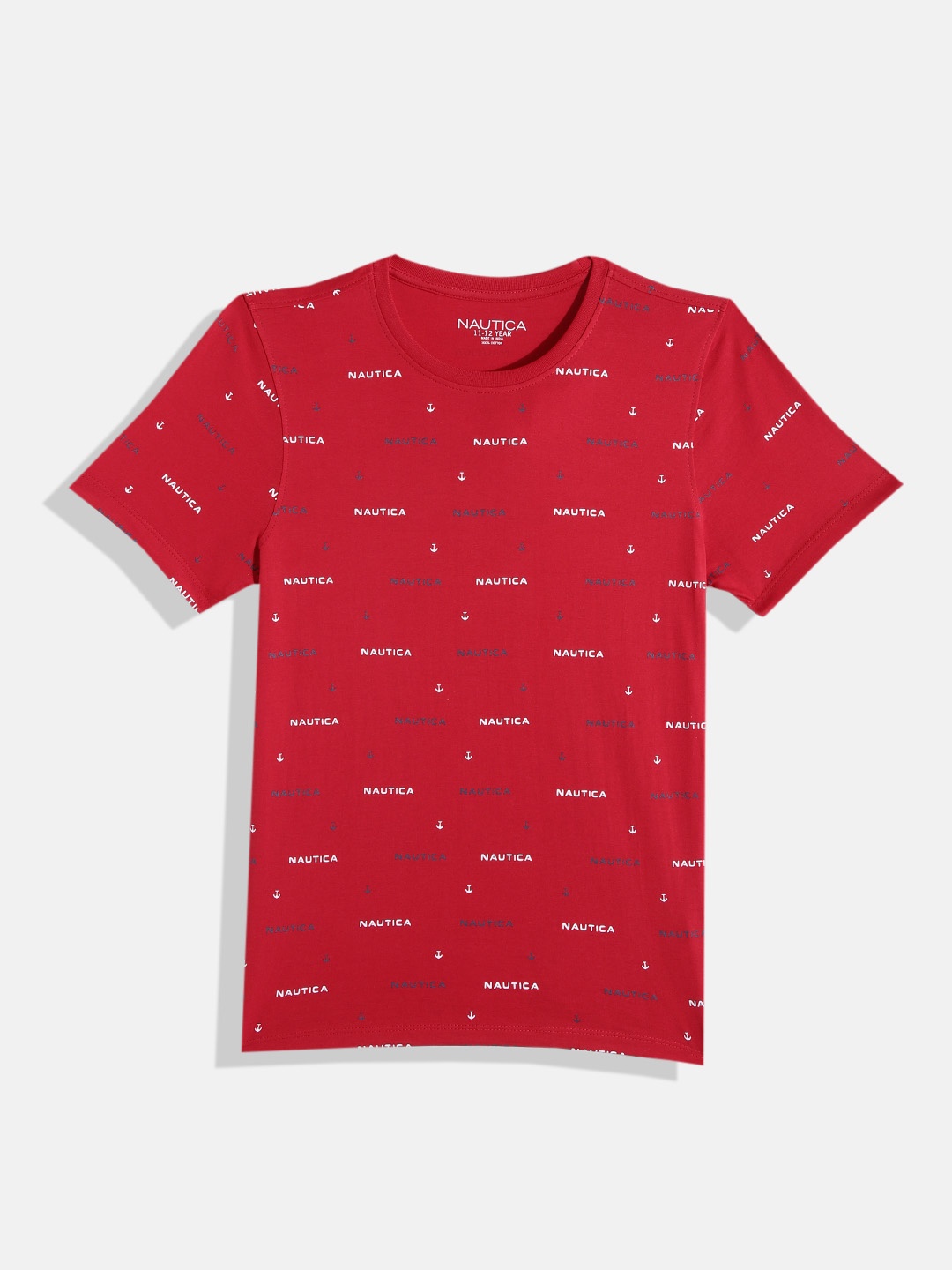 

Nautica Boys Pure Cotton Brand Logo Printed T-shirt, Red