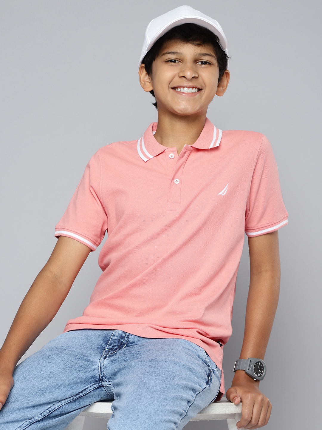 

Nautica Boys Pure Cotton Polo Collar T-shirt, Peach