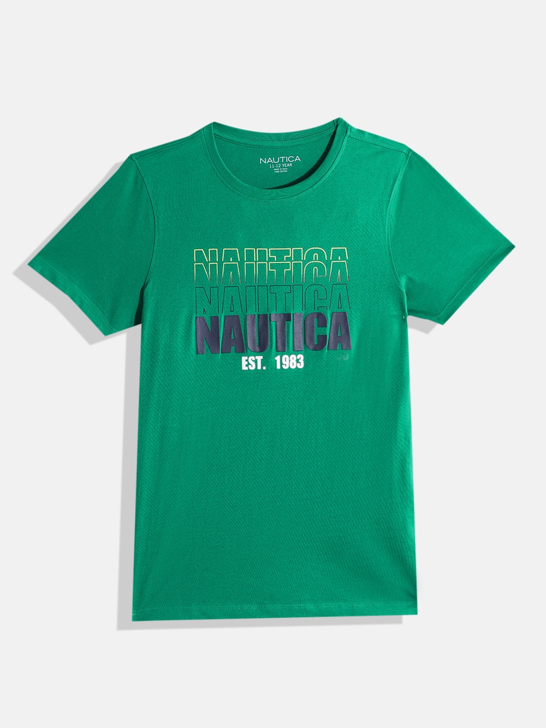 

Nautica Boys Brand Logo Printed Pure Cotton T-shirt, Green