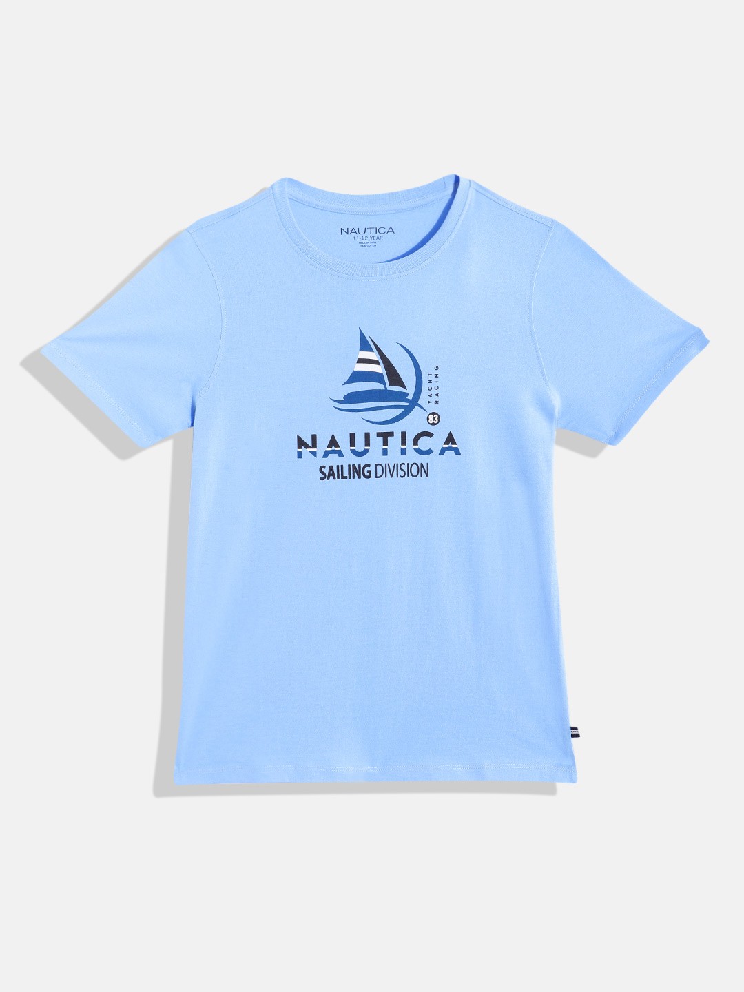

Nautica Boys Pure Cotton Brand Logo Printed T-shirt, Blue