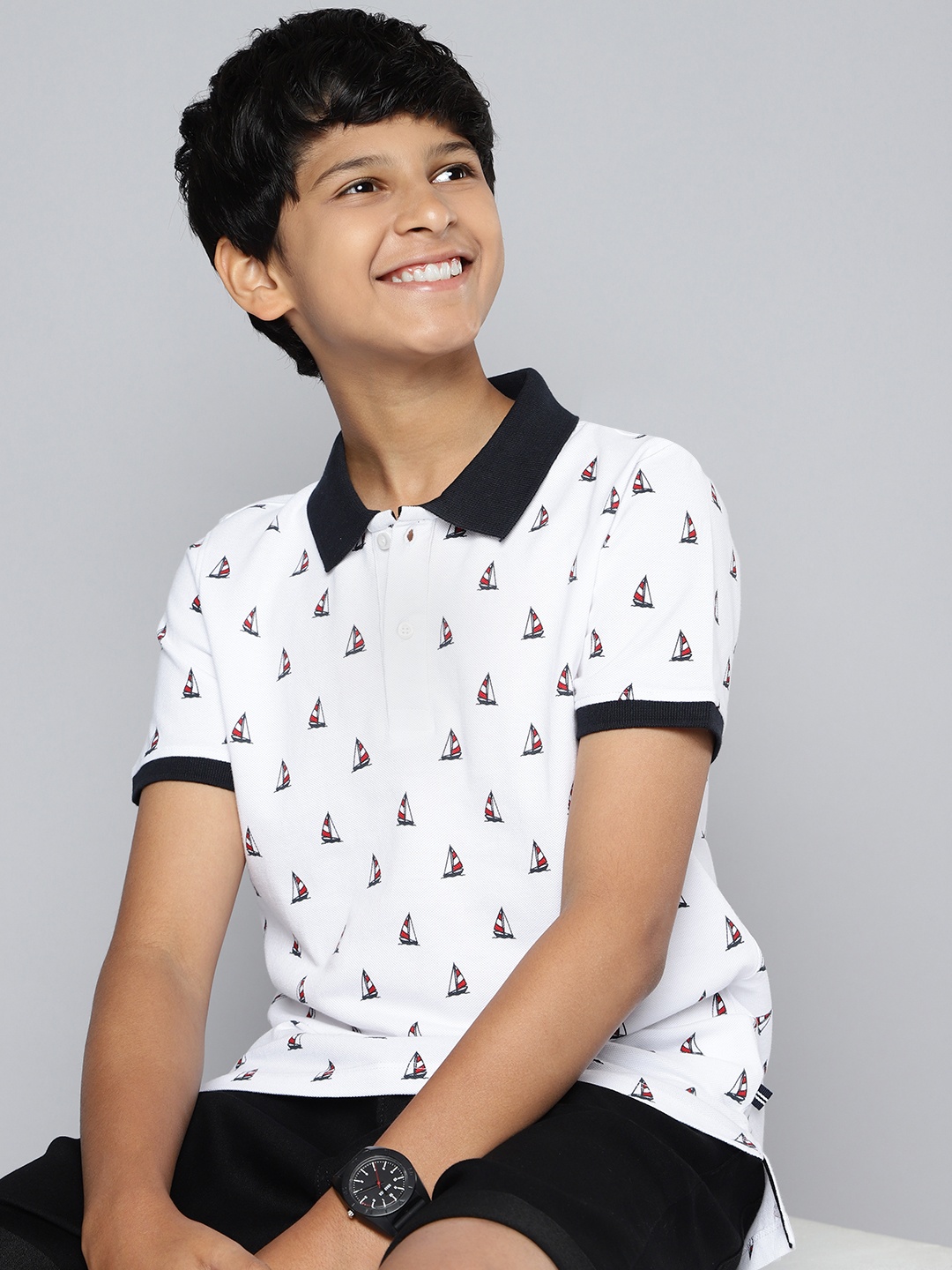 

Nautica Boys Pure Cotton Printed Polo Collar T-shirt, White
