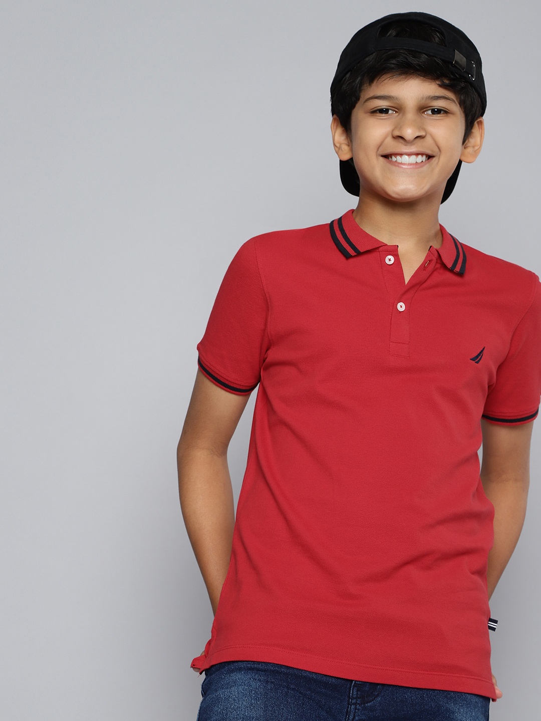 

Nautica Boys Pure Cotton Polo Collar T-shirt, Red