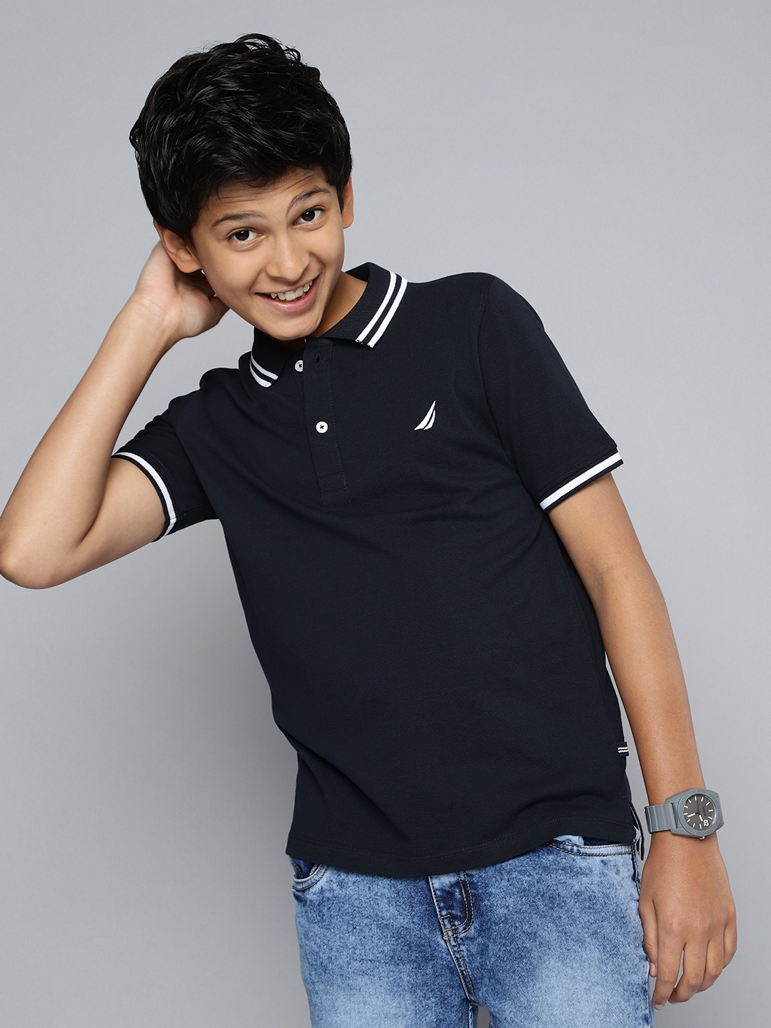 

Nautica Boys Pure Cotton Polo Collar T-shirt, Navy blue